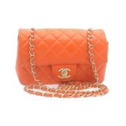 Brugt Orange Læder Chanel Flap Taske