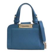 Marinebl? L?der Shopping Taske fra Chanel