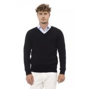 Sort Viskose V-Hals Sweater