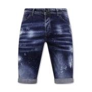 Mænds Paint Splatter Stonewashed Shorts - Slim Fit -1077- Blå