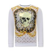 Sweater med Skull Rhinestone Print - 3796
