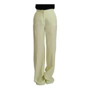 Yellow Green Cotton High Waist Straight Long Pants