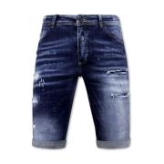 Stretch Shorts med Paint Splash Herre Slim Fit -1074- Blå