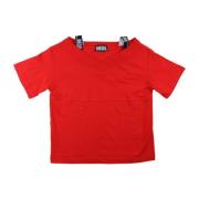 Rød børne T-shirt med V-hals og logo stropper