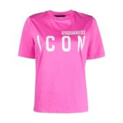 Ikon Logo-Print T-Shirt i Fuchsia Pink
