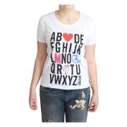 Hvid Bomuld Alphabet Print T-shirt