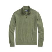 Uld Halv-Zip Sweater med Broderet Logo