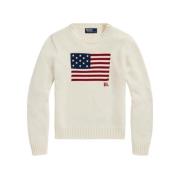 Bomuld Blandet Flag Sweater - Størrelse: M, Farve: Creme