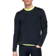 Herre Sort Crewneck Sweater med Lommer