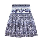 Blå og hvid Maiolica-print nederdel