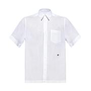 Hvid Linned Skjorte med Knapper og Sideslidser