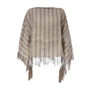 Lodret Stribet Frynset Linned Poncho