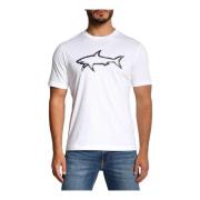 Herre T-shirt i bomuld med trykt haj 12311633 i hvid