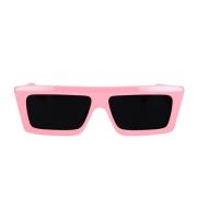 Glamourøse firkantede solbriller i pink acetat med grå organiske linse...