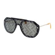 Moderne skjold solbriller med metal arme og Fendi ikonisk motiv