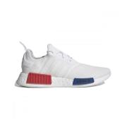 NMD_R1 Hvide Stof Sneakers med Røde og Blå Detaljer