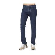 Marineblå Vasket Slim Fit Jeans med Grafisk Patch