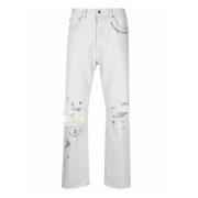 Distressed tekstprint straight-leg jeans