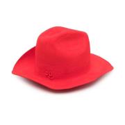 Rød Filt Fedora Hat med Broderet Logo