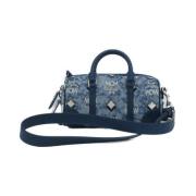 Blå Vintage Jacquard Satchel Håndtaske