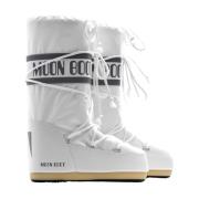Hvide nylon sne støvler med ikon design