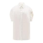 Hvid kortærmet skjorte med skjult knaplukning