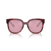 Firkantede solbriller med brun stribet stel og mørk rosa spejlede lins...