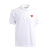 Hvid Polo Shirt med Rødt Hjerte Logo
