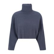Blå Sweater med Høj Hals