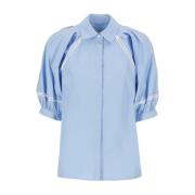 Lysblå Bomuldsskjorte med Broderede Detaljer