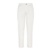Hvide Slim-Fit Jeans med Broderet Logo