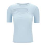 Pastelblå Ribstrikket T-shirt med Udklipp