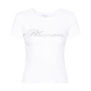 Hvid T-shirt med Rhinestone Logo