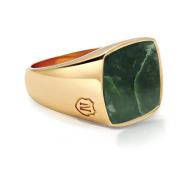 Guld Signet Ring med Grøn Jade