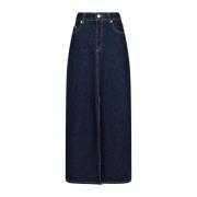 Mørkeblå Trendy Denim Nederdel med Foran Split