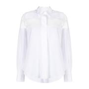 Hvid Sofistikeret Bomuldsskjorte med Gennemsigtigt Organza Indsats