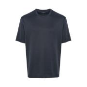 Blå Crew-neck T-shirt med Ribkant