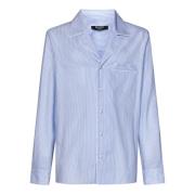 Blå Pyjamas-Stil Bomuld Poplin Skjorte
