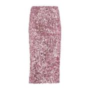 Pink Paillet Nederdel med Bagudgående Lynlås