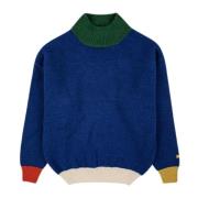 Blå Sweater med Farveblok Mønster