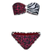 Fuchsia Leopard Print Bandeau Bikini Sæt