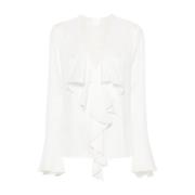 Hvid Silke Skjorte med Rynket Kant