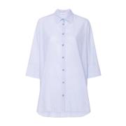 Blå-Hvid Stribet Bomuldsskjorte