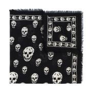 Gotisk Silketørklæde med Dødningehovedmønster og Frynsede Kanter