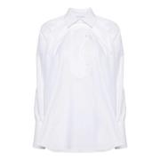 Hvid Bomuldsskjorte med Dekorativ Syning
