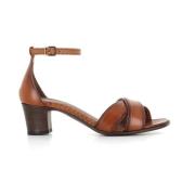 Cognac Læder Sandal med Ankelrem