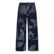 Bredbenede jeans i marineblå bomuldsdenim med Paisley-print til drenge