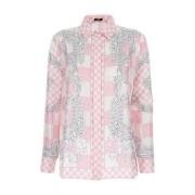 Barok Print Pink Satin Skjorte