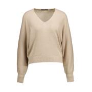 Elegant Beige Lurex V-Hals Sweater