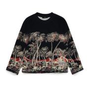 Crew-neck Sweatshirt med Palm Tree Print
